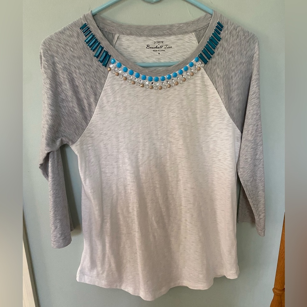J. Crew Cream Embellished Raglan Top